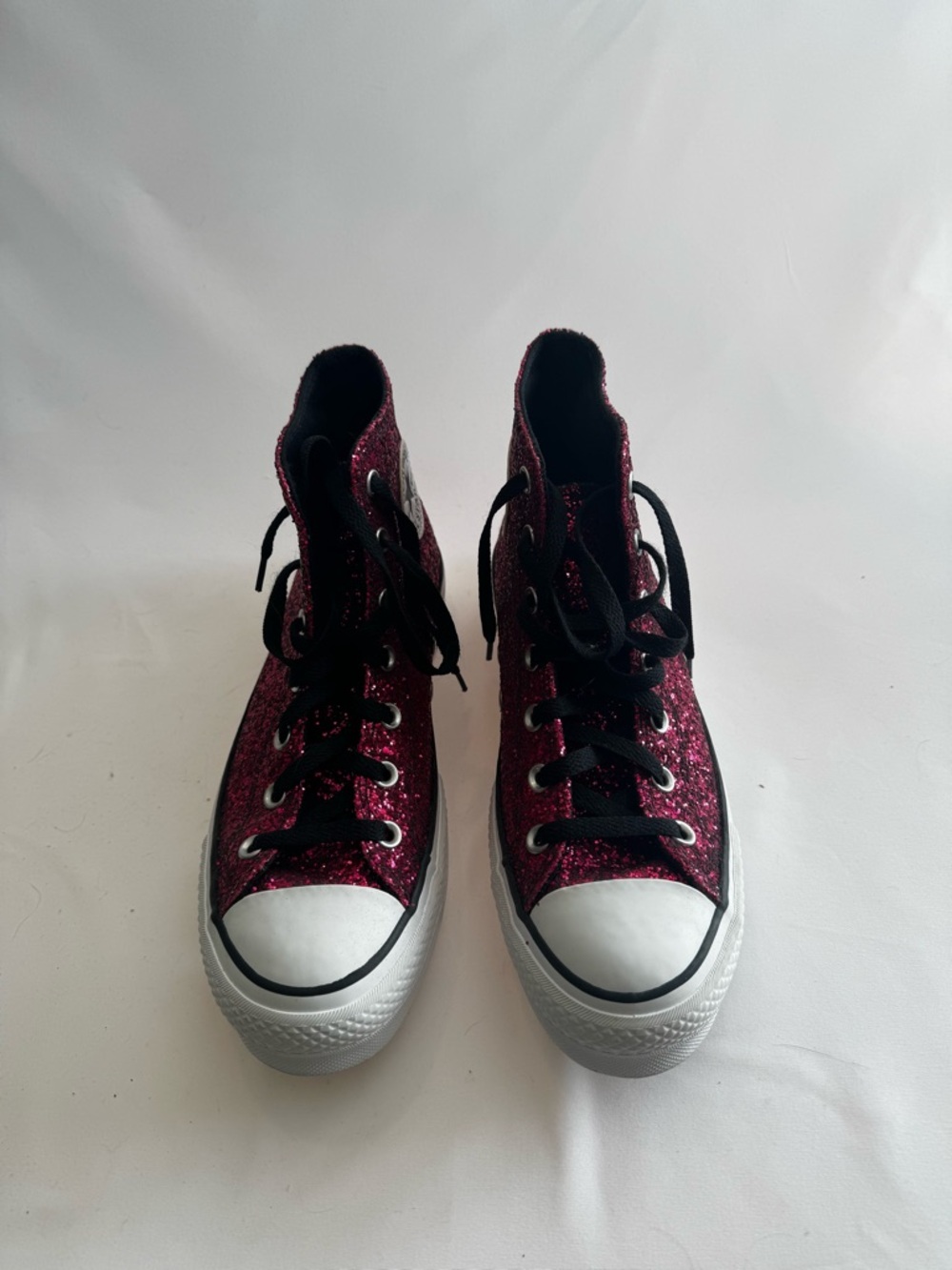 Custom Converse Chuck Taylor Glitter Platform Sneakers in Dark Pink